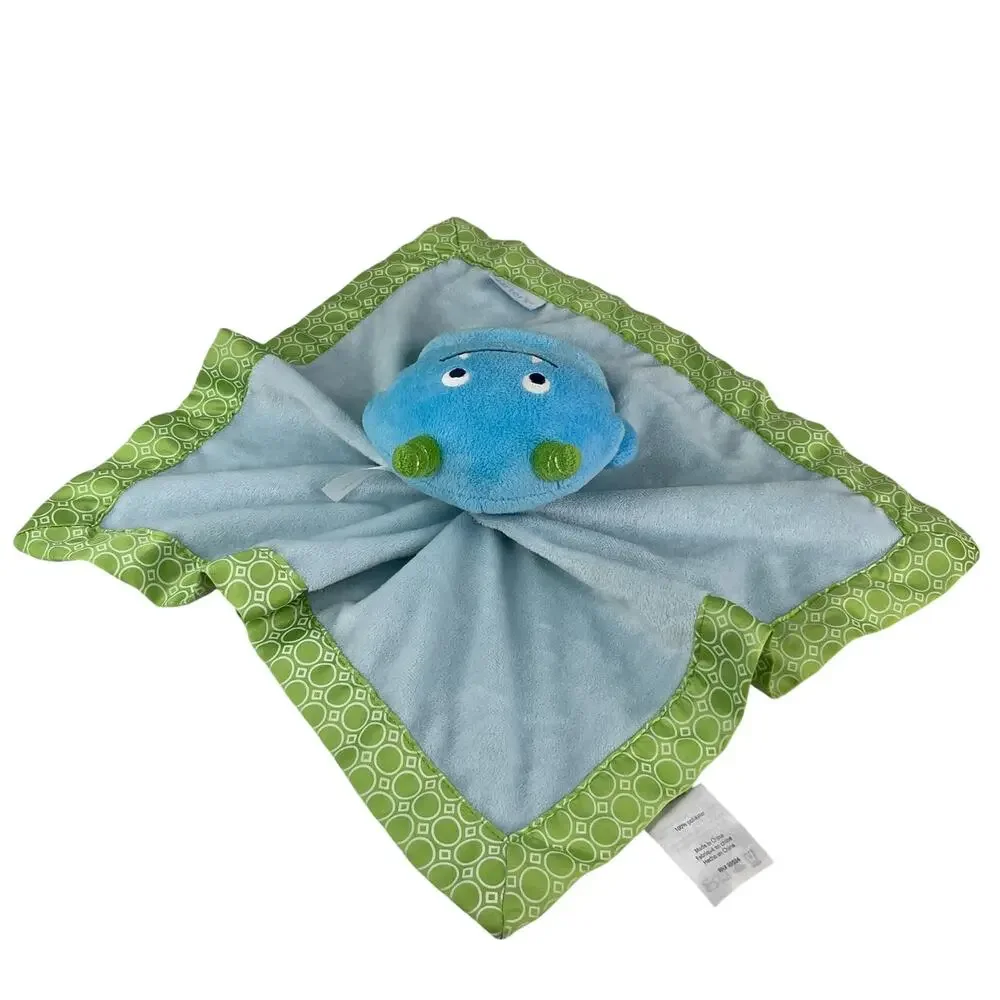 Carter's Plush Blue Monster Security Blanket Rattle Lovey Satin Trim 14